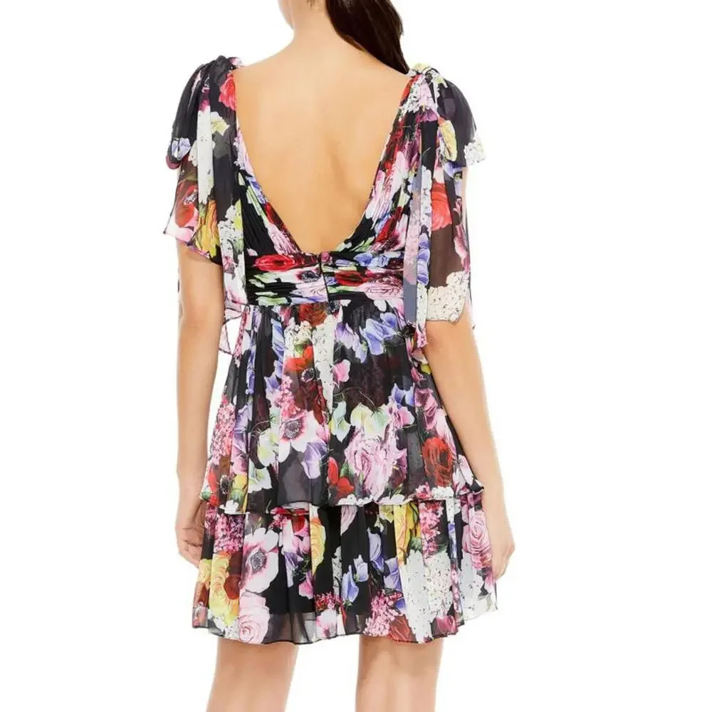 MAC DUGGAL Tiered Floral A-Line Minidress Size 6 - Picture 8 of 8